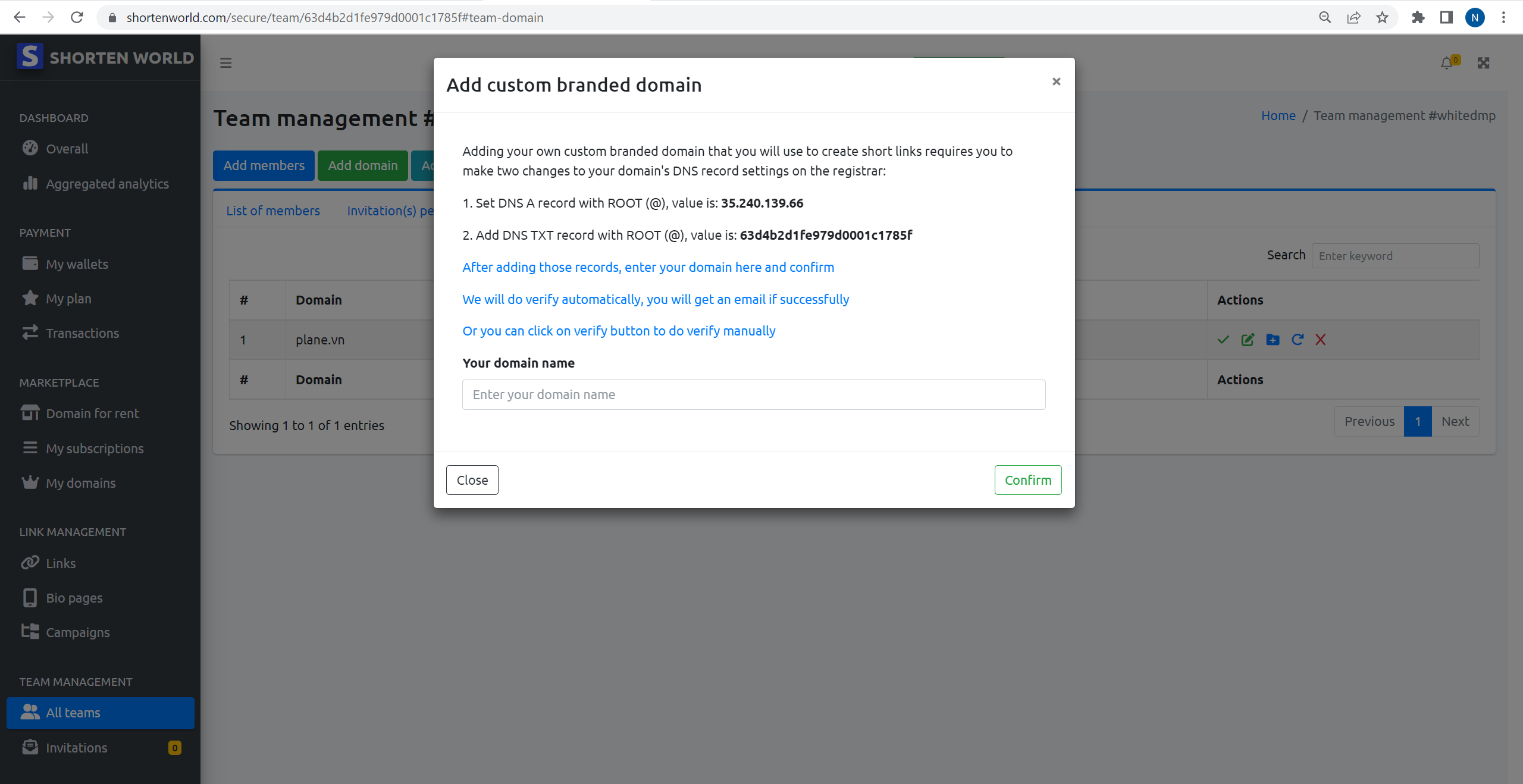 shortenworld.com-team-management-add-domain
